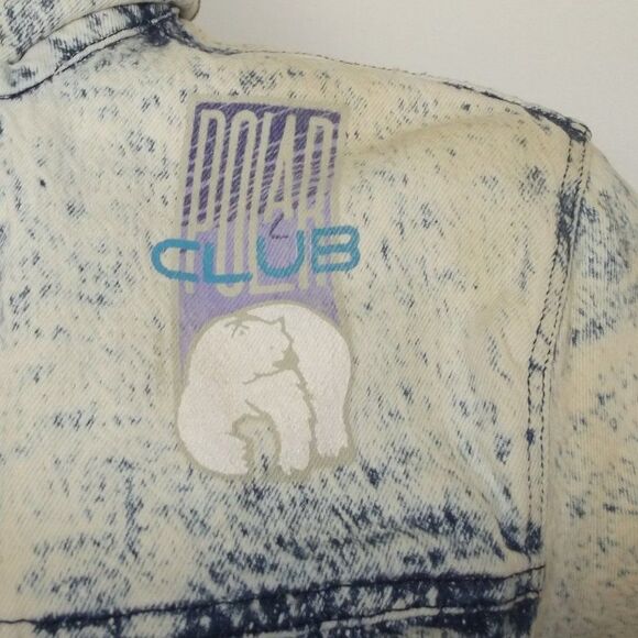 VINTAGE Acid Wash Denim Jacket, L, Polar Club/Bear, Blue, Buttons, Cotton Jean - Picture 4 of 15